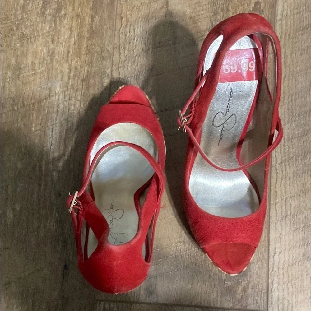 Jessica Simpson Red Suede Women's Peep Toe Wedges Women’s Size 6